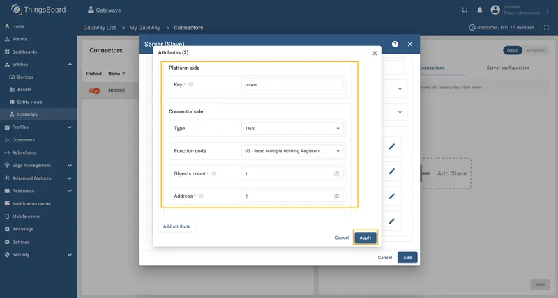 Fill power attribute fields and click Apply