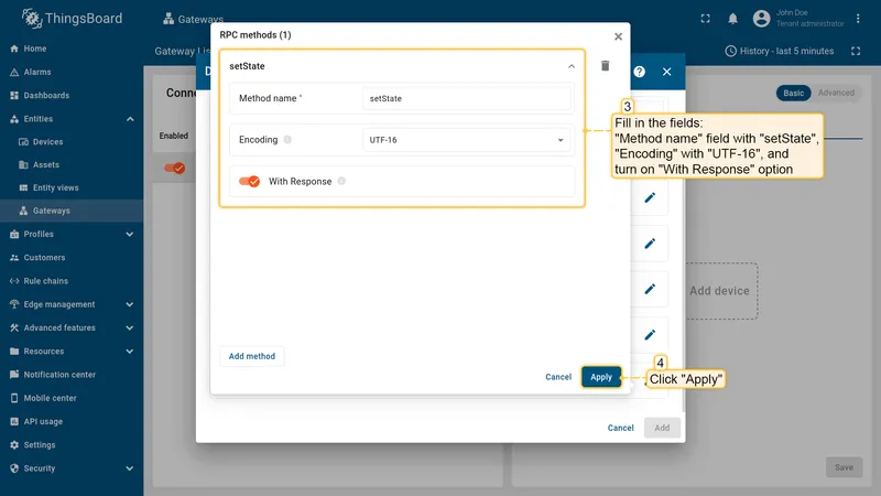 Fill in the RPC method name, encoding, and response flag