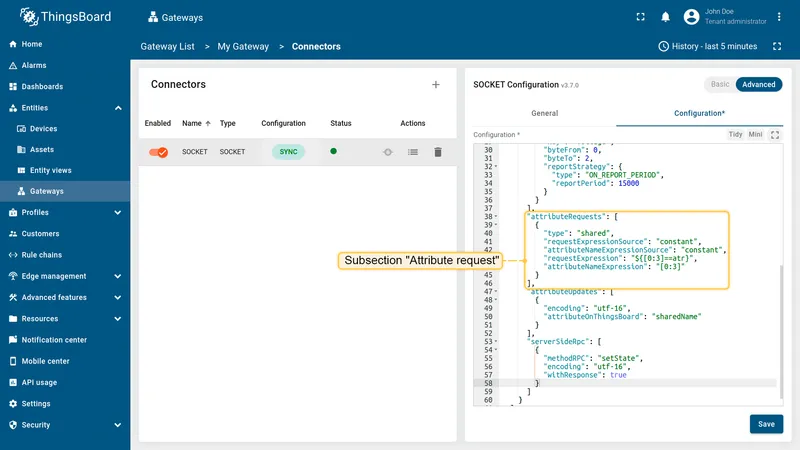 Attribute request in Advanced configuration mode