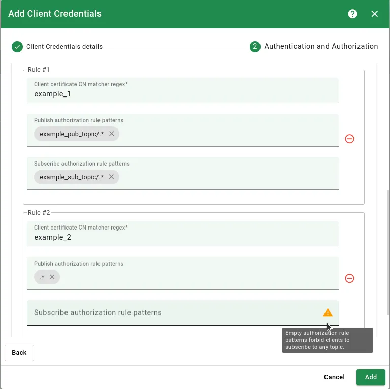 X.509 credentials authorization rules configuration