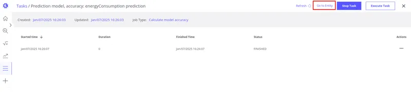 Task detail panel showing execution info and a link to the related entity