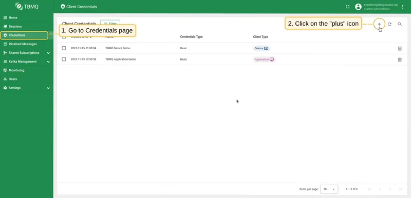Navigate to Credentials and click the plus icon