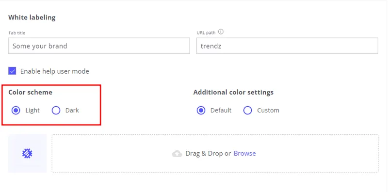 Color scheme selector in Trendz white labeling