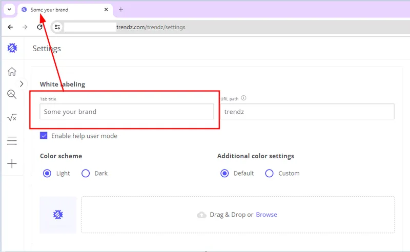 Browser tab title field in Trendz white labeling