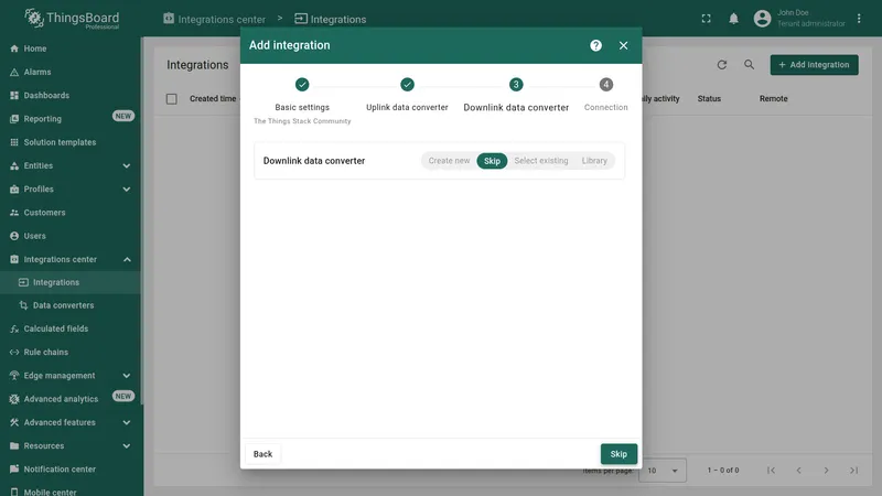 Downlink data converter step with the Skip option selected