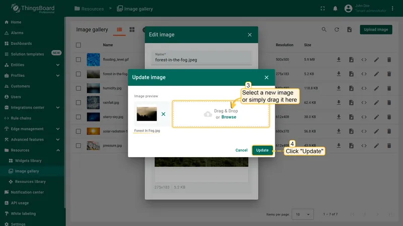 Update image dialog prompting the user to upload a new image file