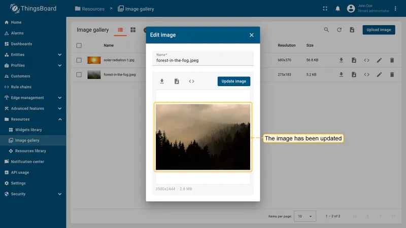 Updated image preview displayed successfully in the Image gallery editor