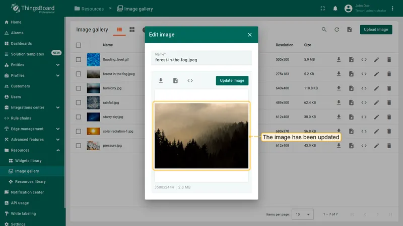 Updated image preview displayed successfully in the Image gallery editor