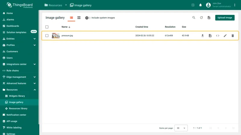 Uploaded image displayed in the image gallery list