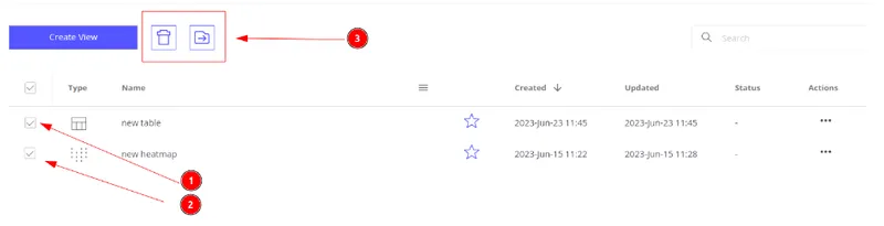 Multiple views selected with bulk action toolbar for move or delete
