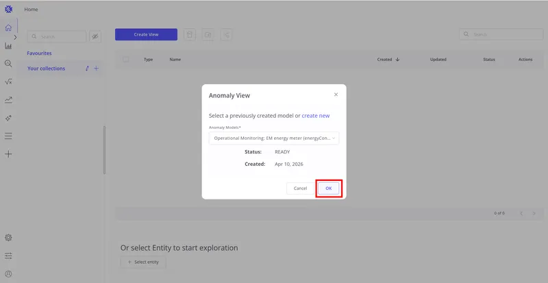 Anomaly View dialog with the OK button highlighted