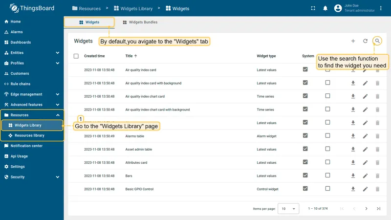 Widgets in a bundle
