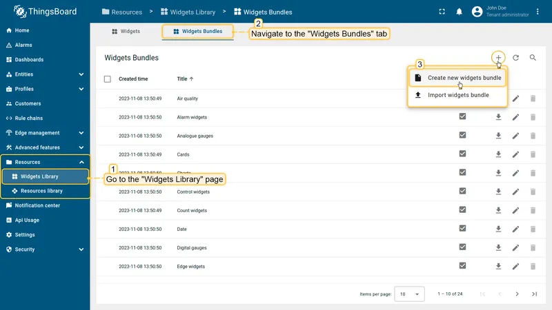 Widgets Library page
