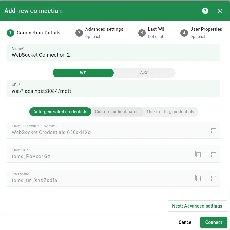 Click Add new connection button
