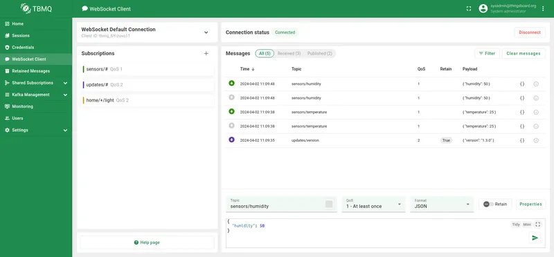 TBMQ WebSocket Client overview
