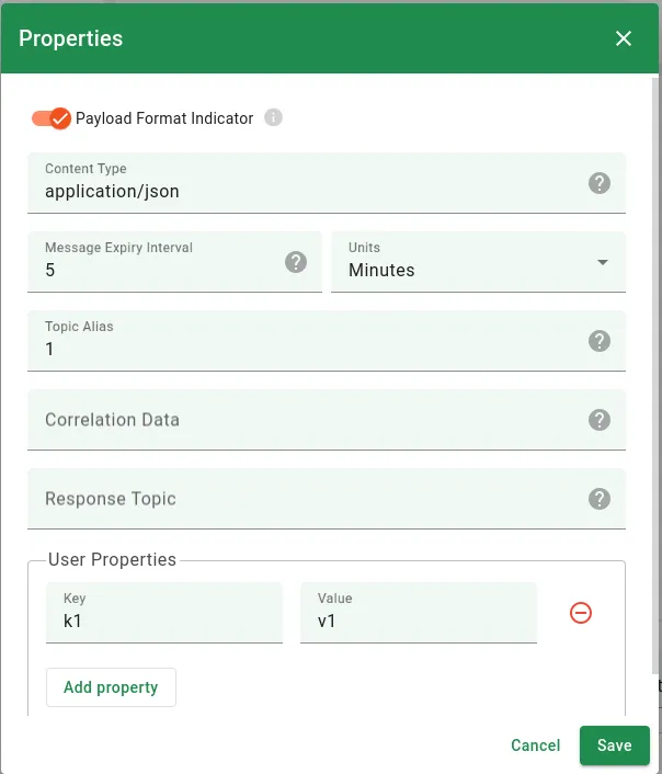 MQTT 5 advanced publish properties