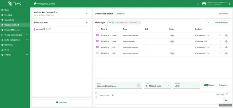 WebSocket Client publish message interface