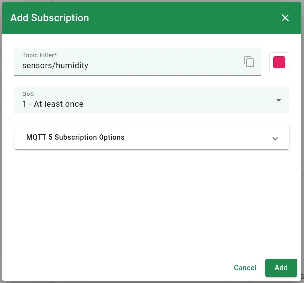 Fill in subscription details and click Add