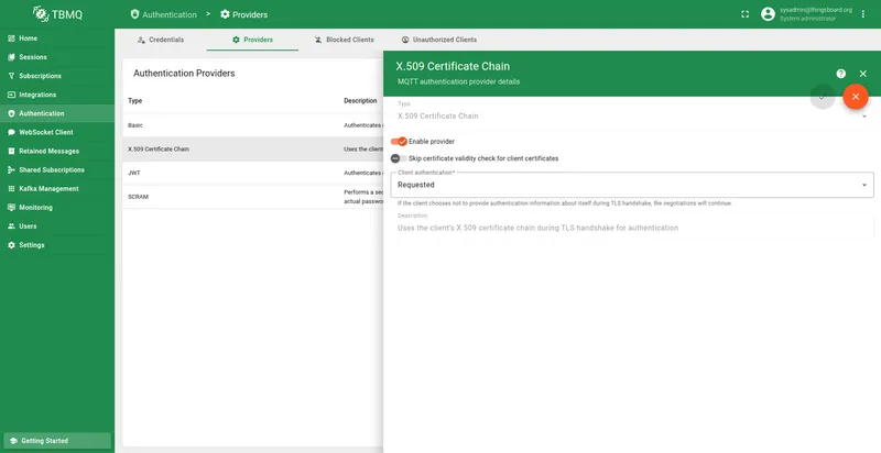 Open the X.509 Certificate Chain provider configuration page