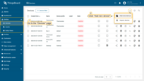 Open the Devices page. By default, you navigate to the device group “All”. Click on the “+” icon in the top right corner of the table and then select “Add new device”;