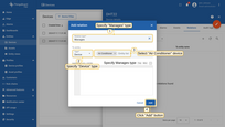 1. Specify <b>Manages</b> type. 2. Specify <b>Device</b> type. 3. Select <b>Air Conditioner</b> device. 4. Click on the "Add" button. Now we verify that devices were provisioned to cloud.