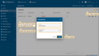 Click the "+" button, enter the gateway device name (e.g., "My Gateway"), and select the device profile.
