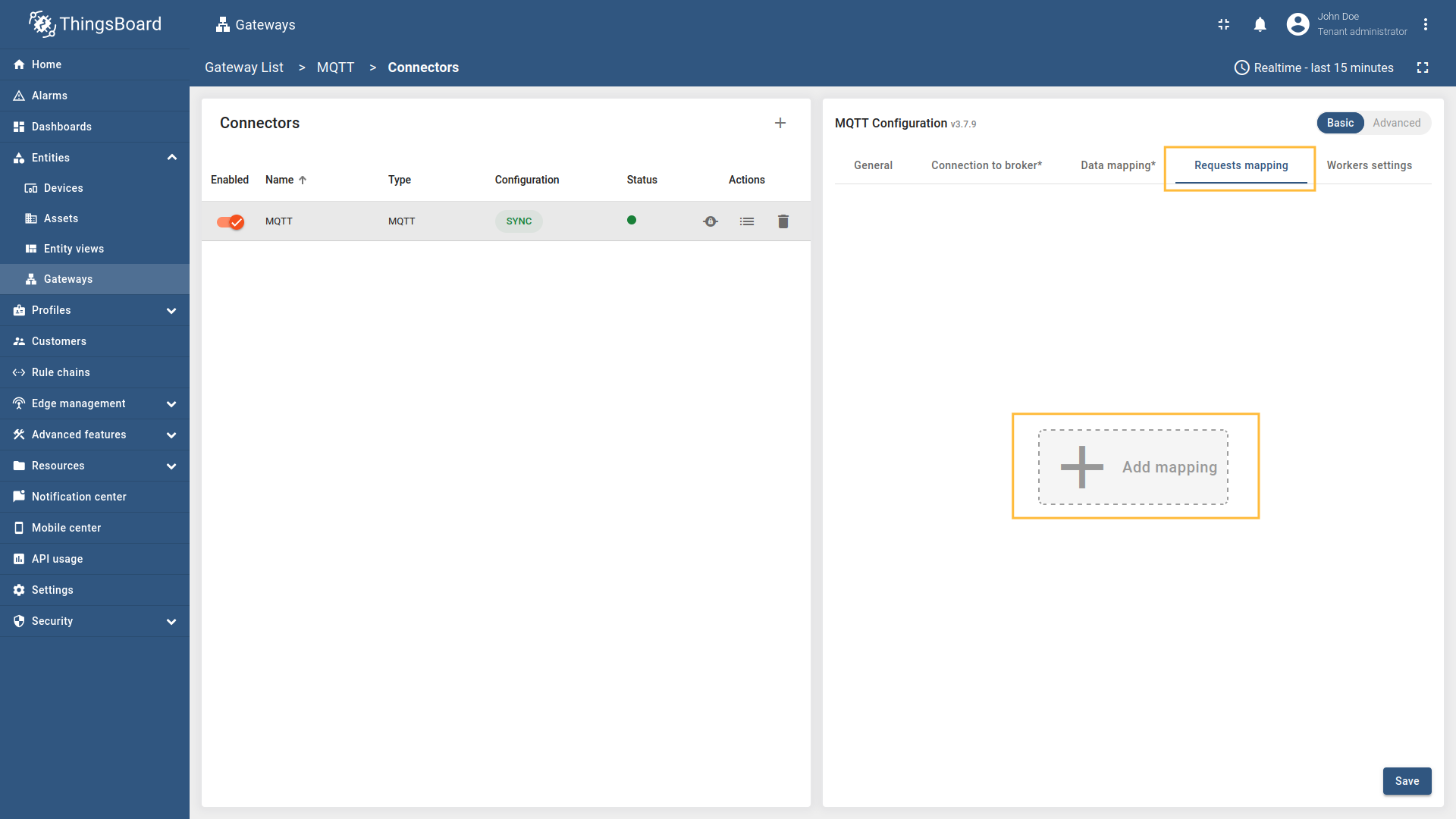 Click the “Add mapping” under “Requests mapping” section to add new connect request mapping.