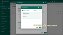 In the opened "Add entity group" window, click "Next: Share entity group" button;