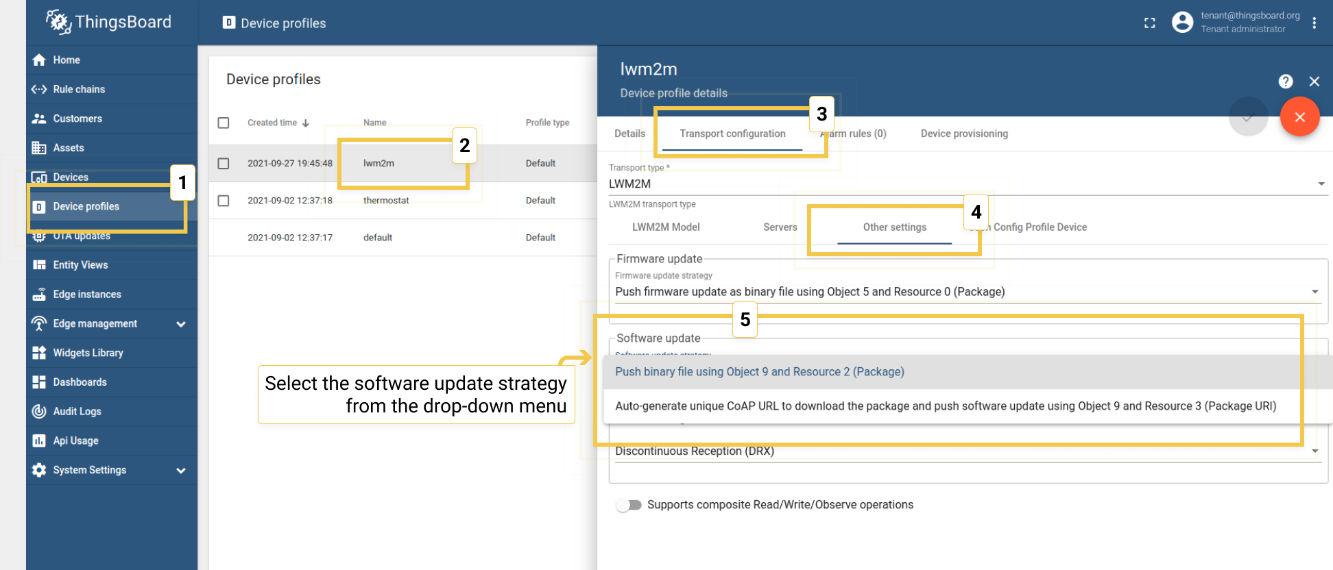 Select the software update strategy from the drop down menu