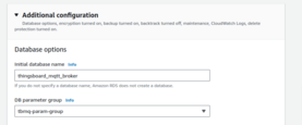 AWS RDS Additional config - type "thingsboard_mqtt_broker" for the initial database name