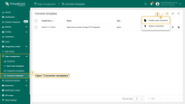 1. Open <b>Converter templates</b> menu page. 2. Click <b>("+")</b> icon and select <b>Create new converter</b>.
