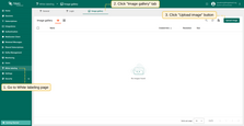 Go to the "White labeling" page and click on the "Image gallery" tab. Then, click the “Upload image” button in the top right corner of the screen;