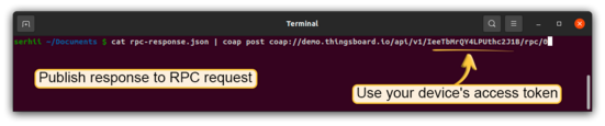 In the second terminal window simulate send a response from the device to the server