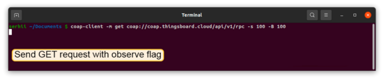 Subscribe to RPC commands from the server. To do this, in the first terminal window send GET request with observe flag