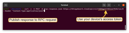 In the second terminal window simulate send a response from the device to the server