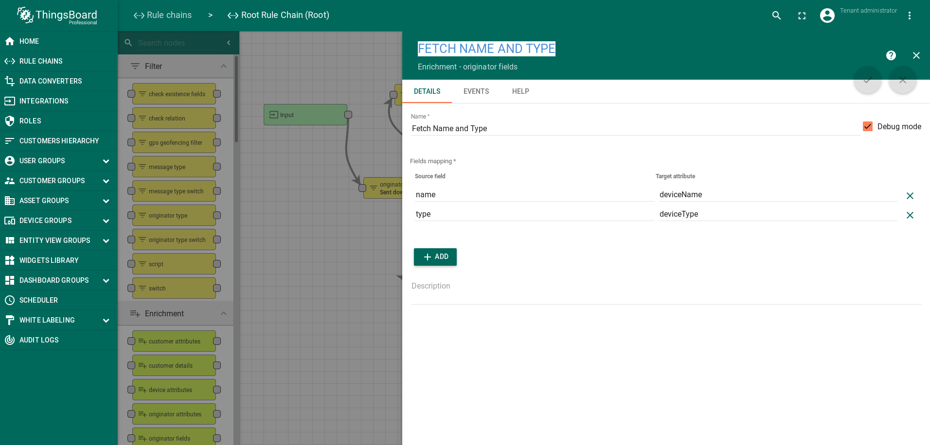 Create encrichment originator fields screen