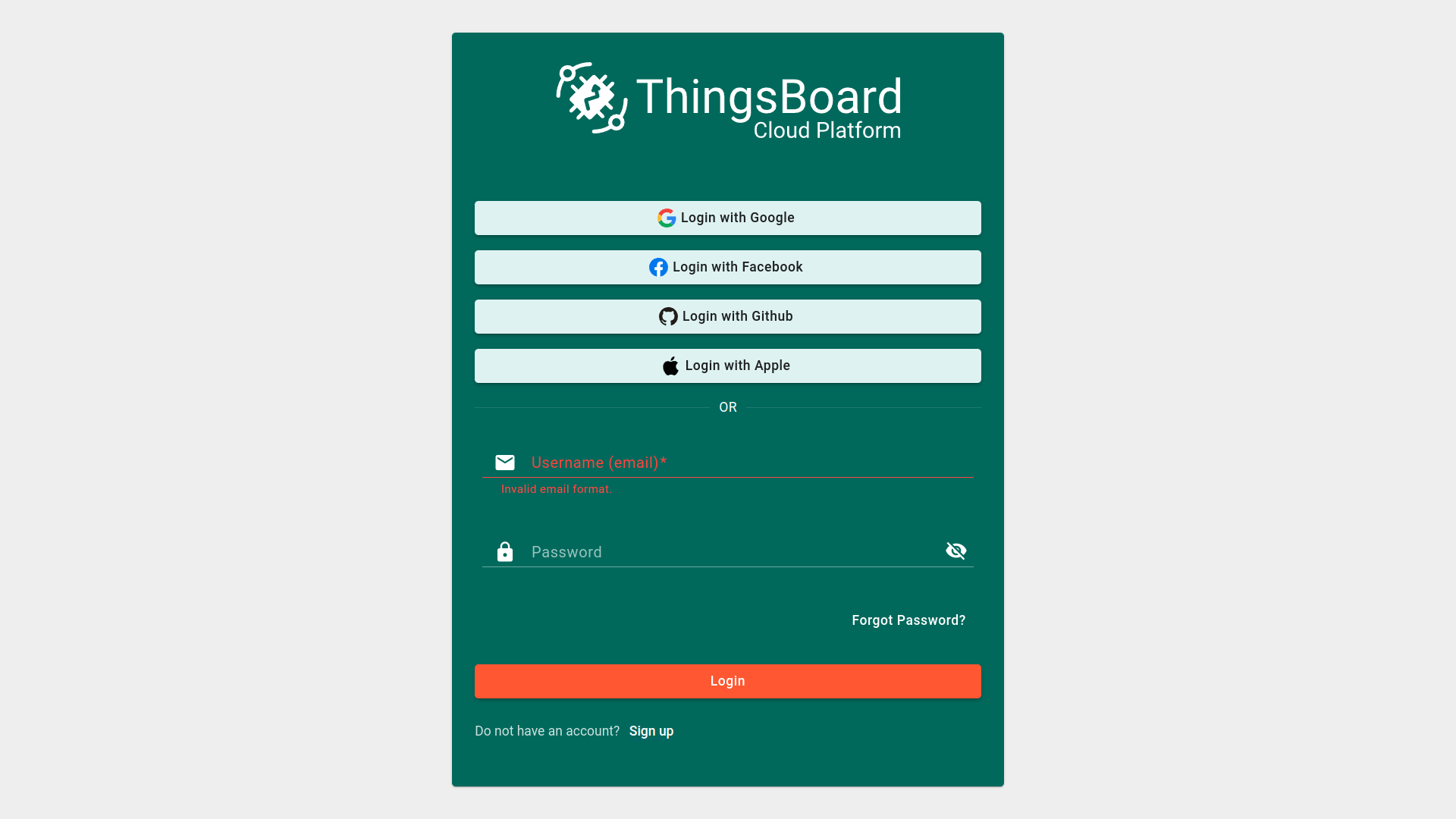 Thingsboard login screen