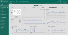 Clicking on the heat pump device takes you to a detailed dashboard state where you can view key metrics like rotation speed, power consumption, temperature, and compressor pressure, along with any active alarms.