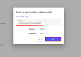 Select anomaly detection model for heat pumps create in Step 1