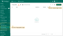 Go to the "Image gallery" page in the "Resources" section. To upload a new image, click the "Upload image" button in the top-right corner of the screen;