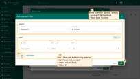 <b>General (33):</b> <b>Argument:</b> temperature; <b>Value type:</b> Numeric<br><b>Filters:</b> Click <b>Add</b> new filter (34): <b>Operation (35):</b> less or equal; <b>Value source:</b> Static; <b>Value:</b> 24.<br>Click <b>Add</b> (36).