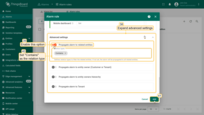 Expand advanced settings (38).<br>- Enable the <b>Propagate alarm to related entities</b> option (39), and specify the <b>Relation type</b> used in the device–asset relation: <b>Contains</b> (40).<br>Finally, click the <b>Add</b> (41).