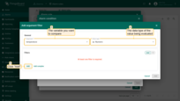 - <b>Argument</b> — the variable you want to compare (e.g., temperature)<br>- <b>Value type</b> — the data type of the value being evaluated (Numeric, Boolean, String, etc.).