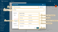 Enter a title for the calculated field and select "Simple" as the calculation type. In the "Arguments" section, click "Add argument". Set the argument name to "temperature", choose "Current entity" as the entity type, leave the argument type as "Latest telemetry", and specify the time series key as "temperature". Click "Add".