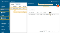 To export a calculated field, navigate to the "Calculated fields" tab of the target entity or profile and click the export button located in the row of the specific calculated field.