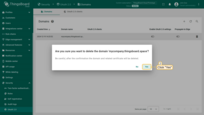 In the confirmation dialog, click "Yes" if you are sure you want to delete the domain.