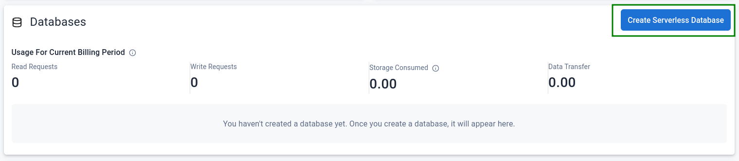 Click create database from the main page