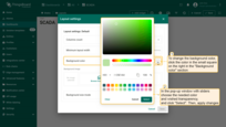 To change the background color, click the color in the small square on the right in the background color section. In the popup window, select the desired color and transparency. Then click "Select";