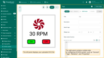 The SCADA symbol editor is split into two panels: the left panel displays your uploaded SVG file, the right panel contains multiple tabs such as "General", "Tags", "Behavior", and "Properties".