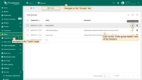 Go to the "Users" page and navigate to the "Groups" tab. Then click on the "Entity group details" icon opposite the "Device Admins" user group of Tenant A;